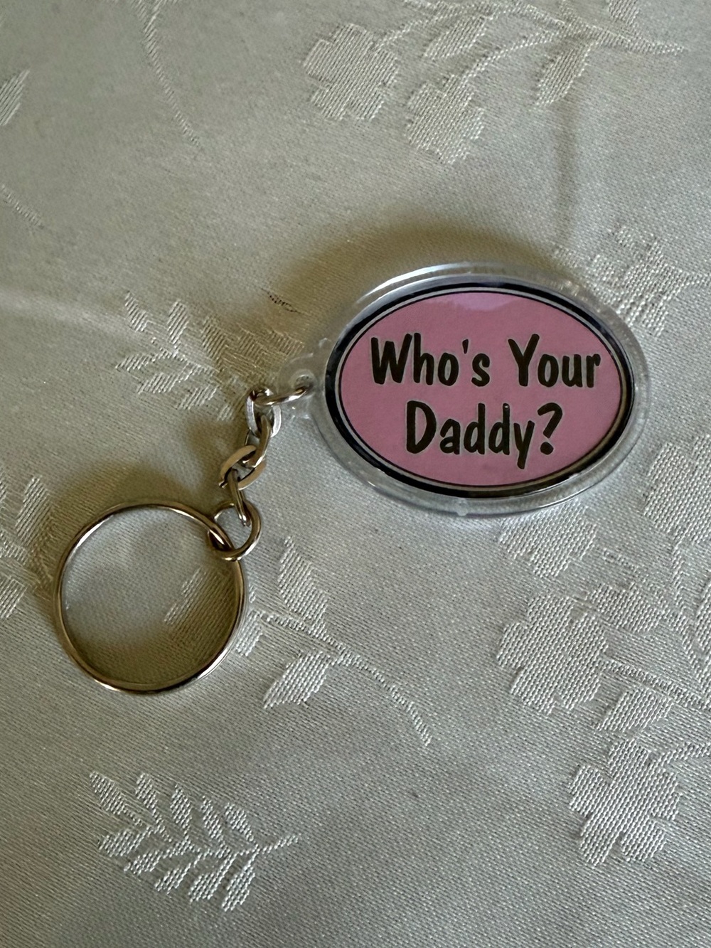 "Who's Your Daddy?" & “brat” reversible Vintage Oval Keychain